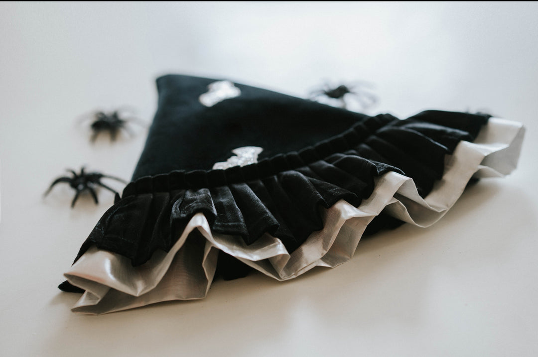 Black ruffled witch hat for Halloween dress-up
