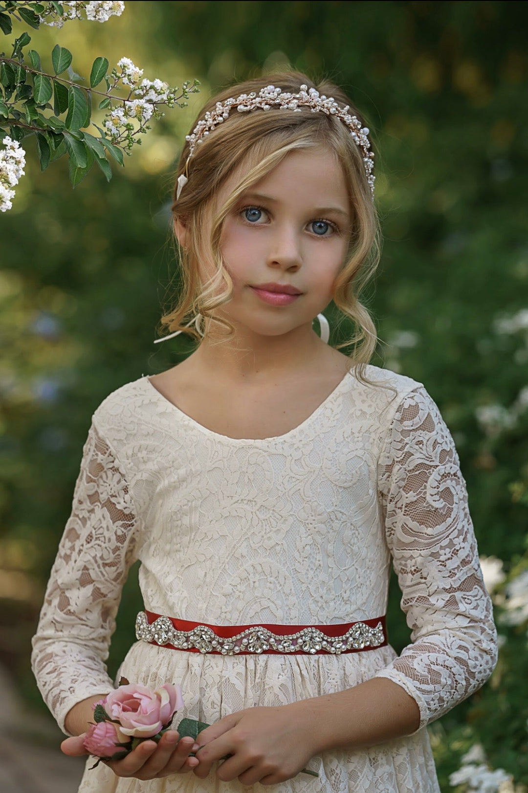 Celestine - Flower Girl Dress – Long Sleeve – Antique Ivory