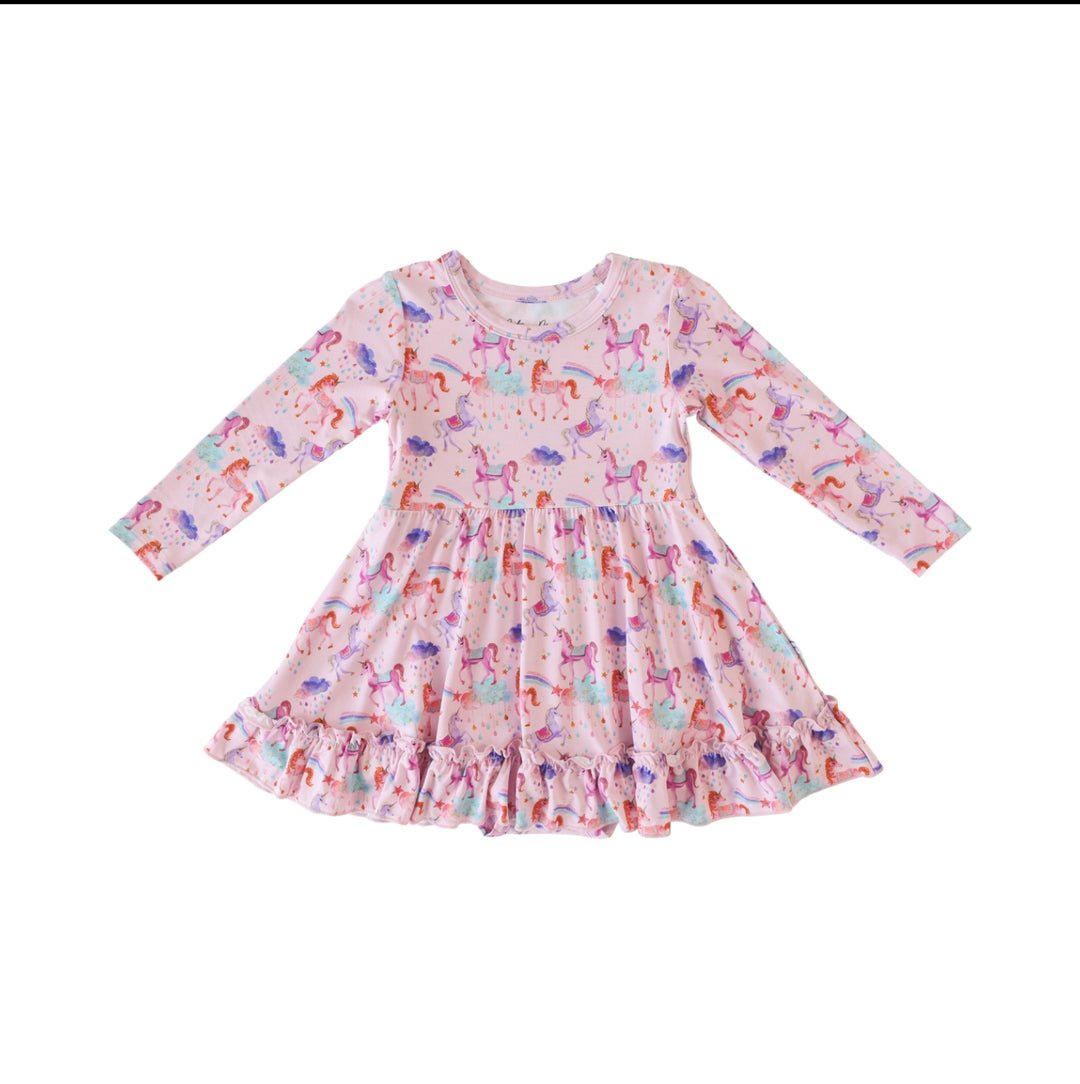 Magical Unicorns- Long Sleeve Girl Twirl Dress