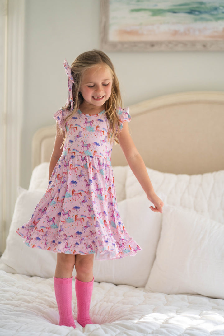 Magical Unicorns- Short Sleeve Twirl Dress