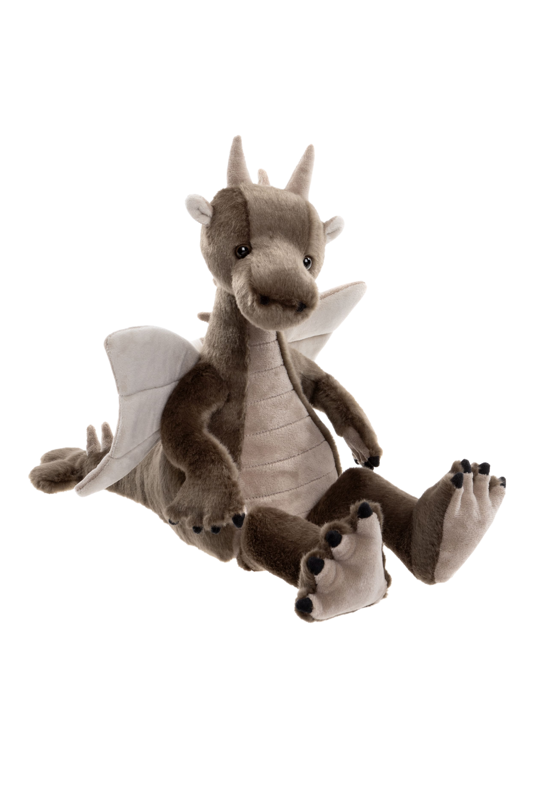Clubs mythical dragon stuffed animal by Charlie Bears in brown and gray plush
