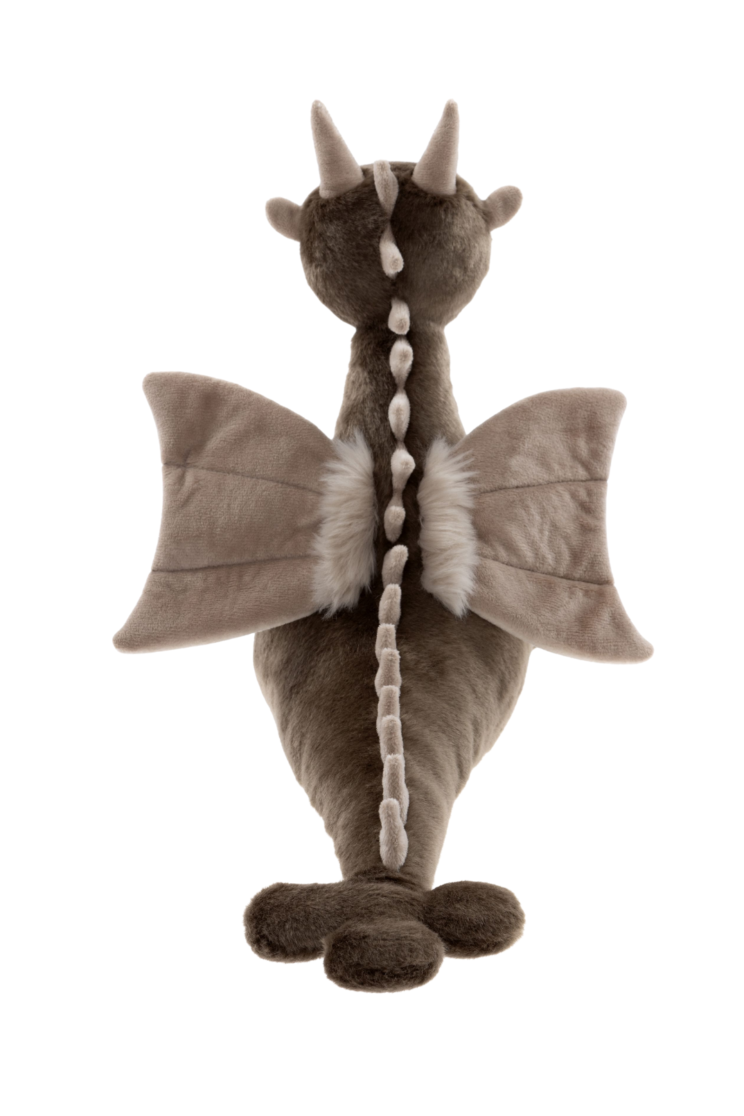 Back view of Clubs dragon plush by Charlie Bears showing wings and tail