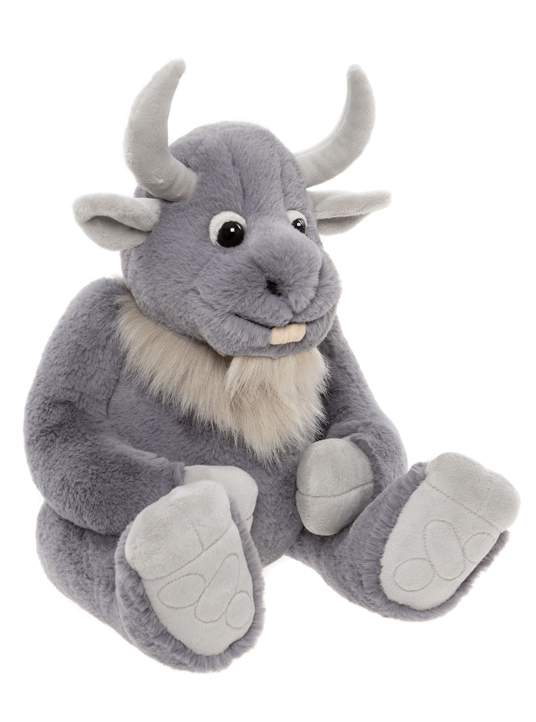 Cobblestone giant plush side profile showing curved horns and fluffy beard