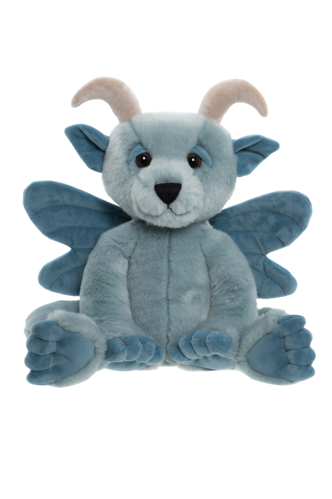 Drawbridge gargoyle plush toy by Charlie Bears posed sitting with wings and curled horns