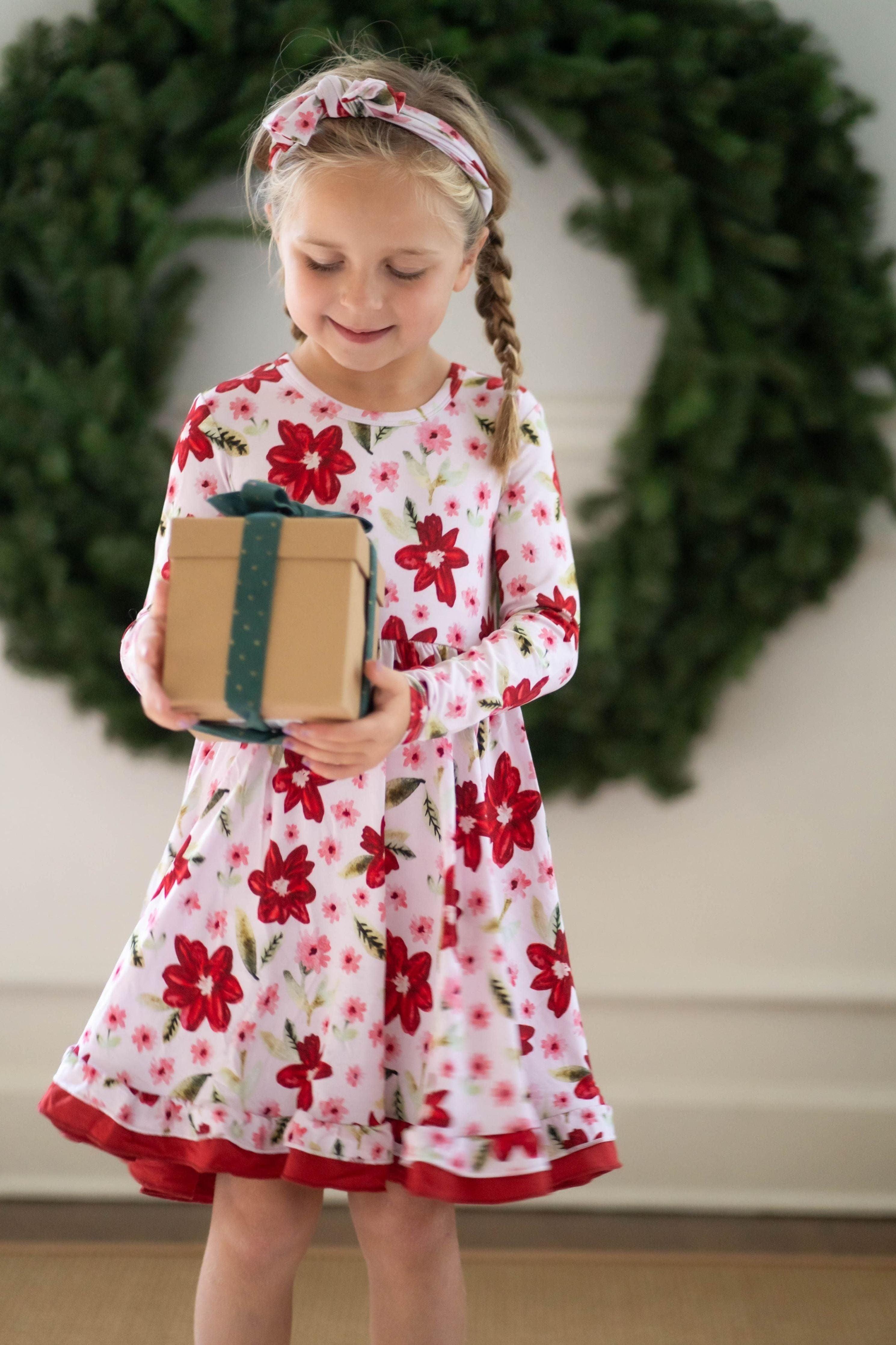 Petal Perfect Poinsettia Girls' Twirl Dress