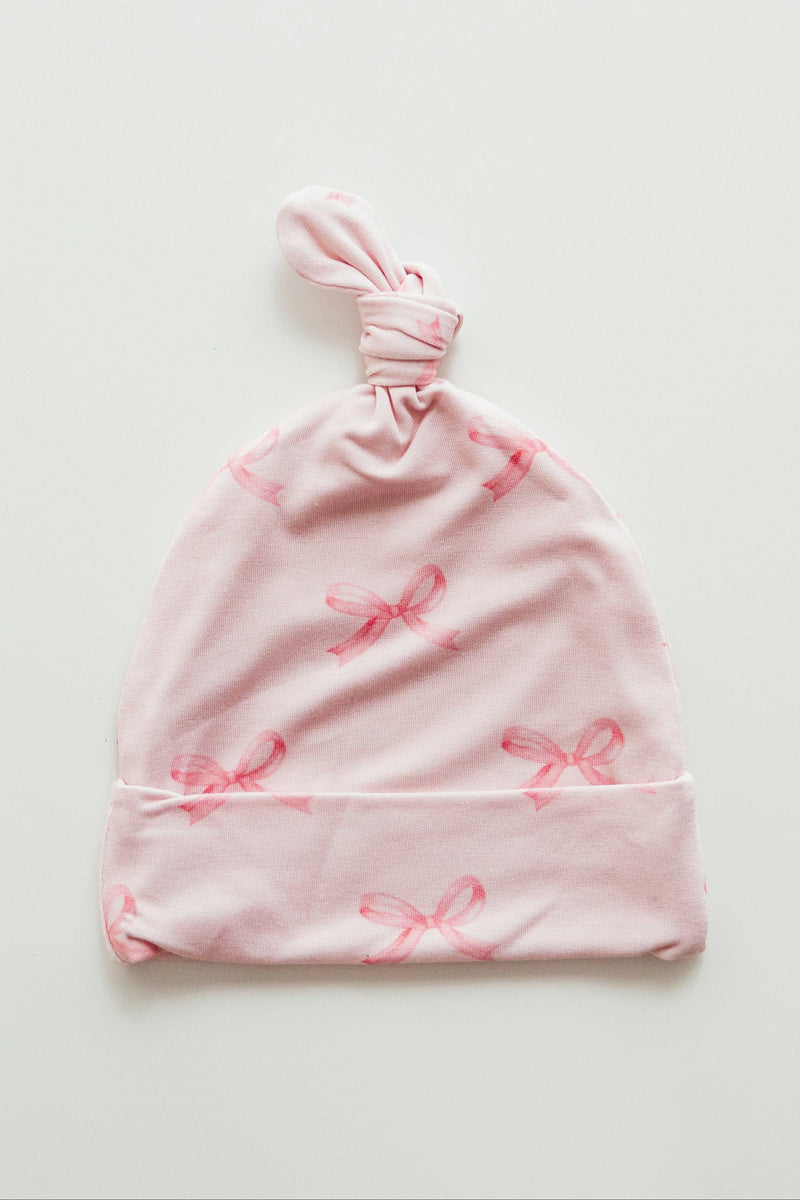 Pink Bows -Bamboo Newborn Hat