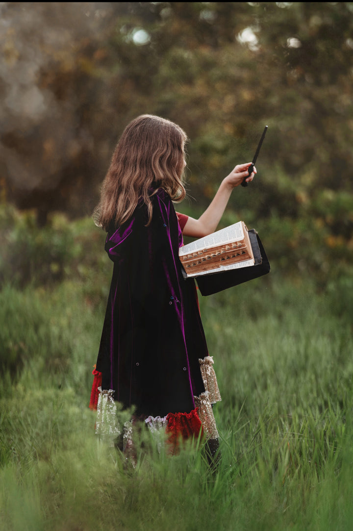 Back view of purple velvet witch cape – Sarah Sanderson inspired Halloween costume