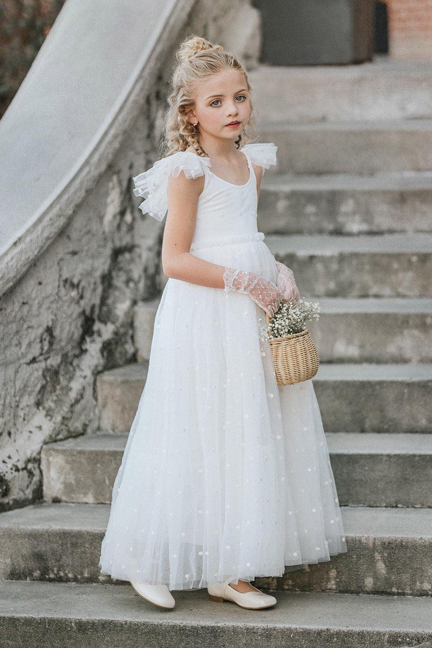 elegant flower girl dresses Fleur Dress Soft White A Pretty Dress for Color:White-Gold DULRLLY Christmas Santa Dog group:K1883-PL