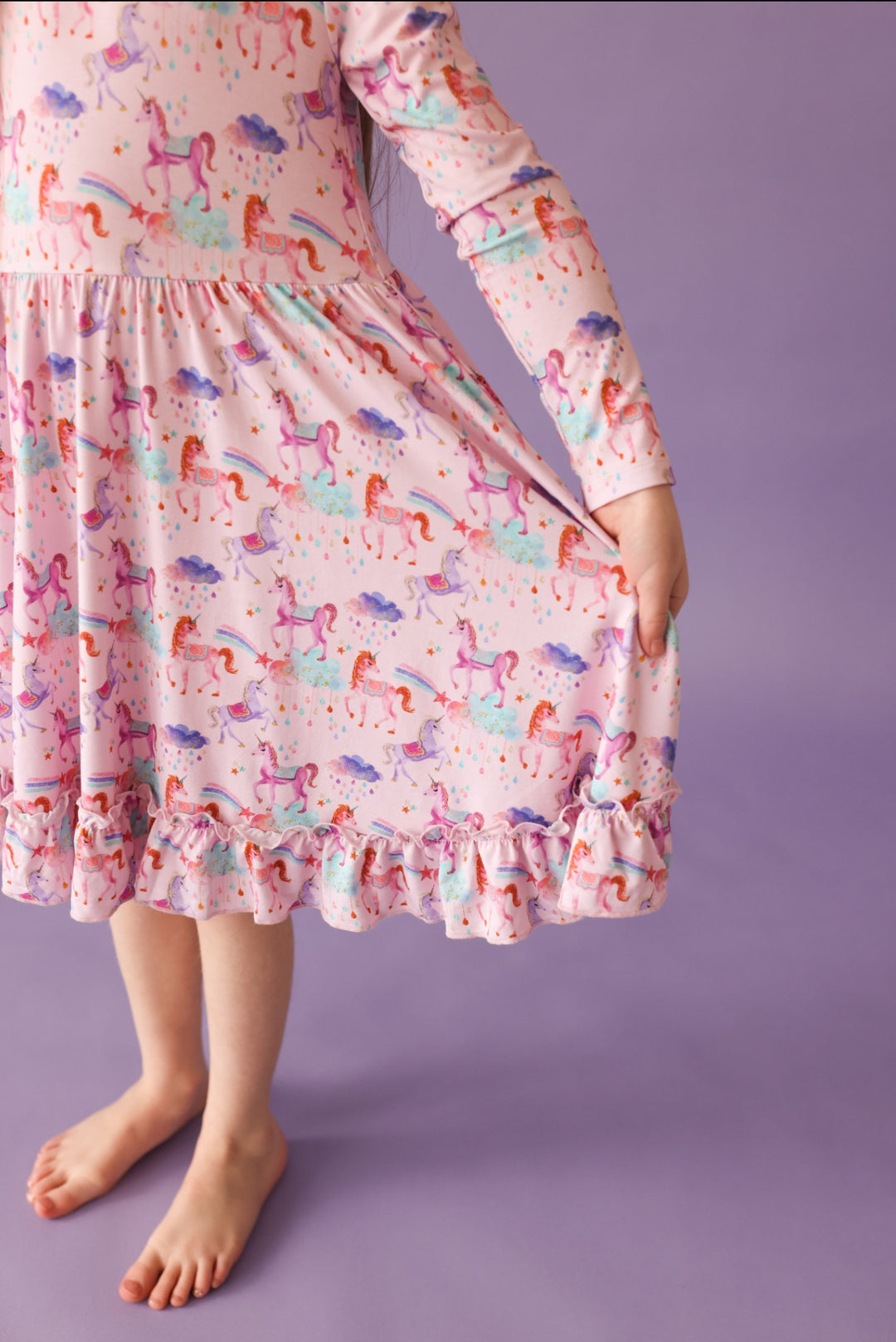 Magical Unicorns- Long Sleeve Girl Twirl Dress