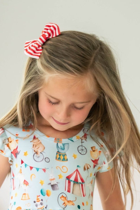 small striped hair bow circus barrette girls