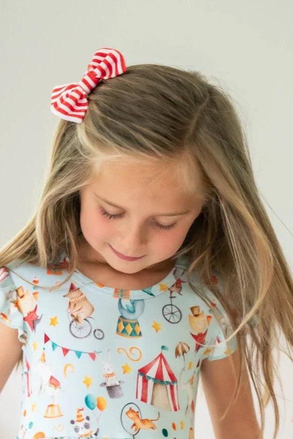 small striped hair bow circus barrette girls