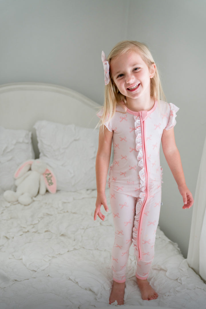 Pink Bows - Bamboo Zipper Pajamas for Baby & Toddlers