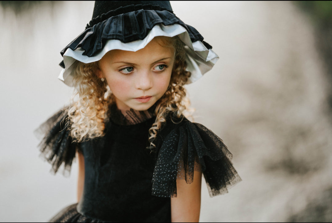 Girls Black Velvet Witch Hat with Silver Trim | Pre-Sale