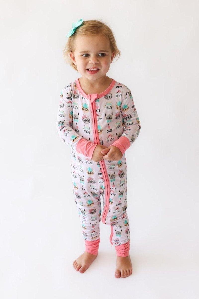 Bamboo Zipper Pajama Romper- I Love Cats