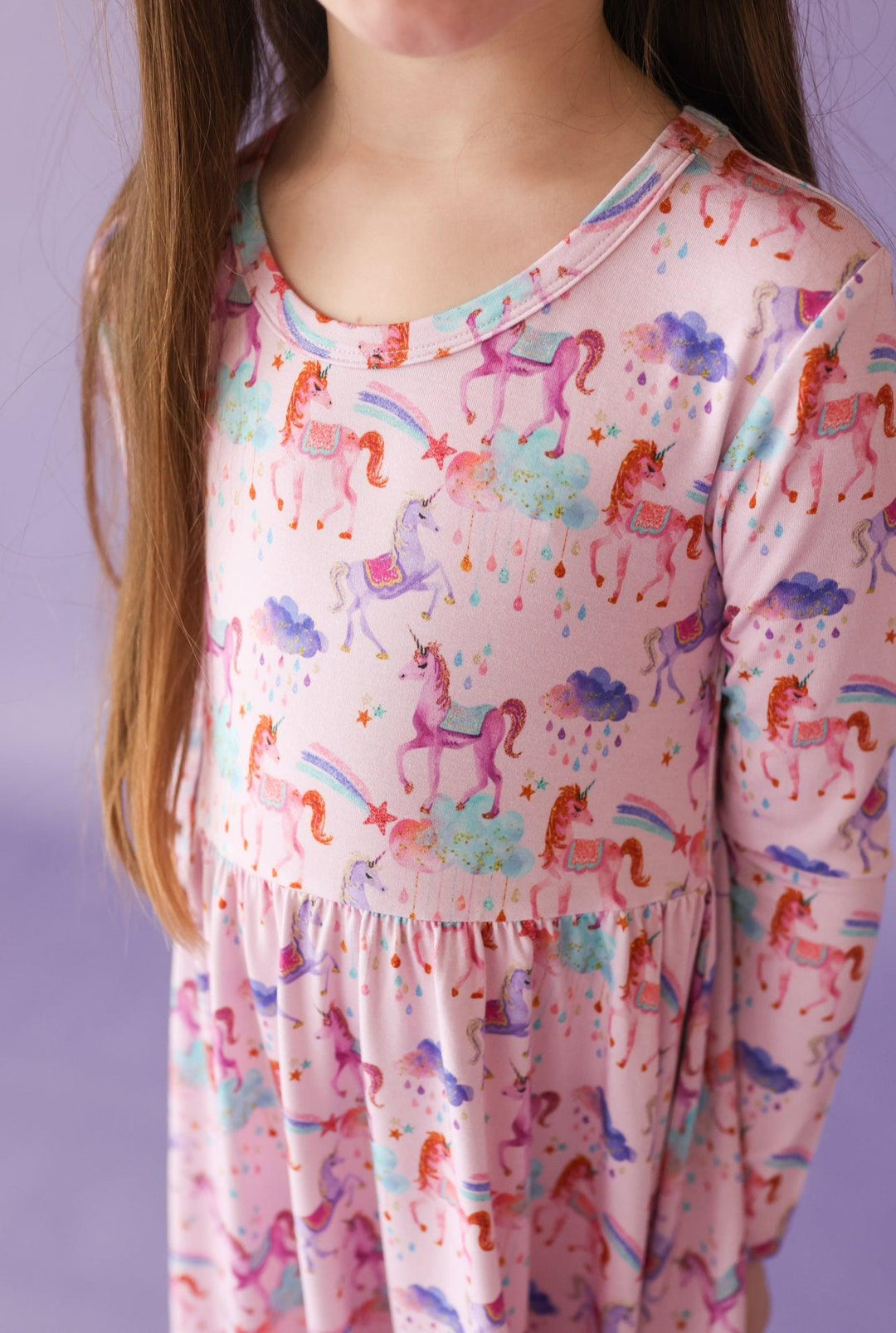 long sleeve unicorn dress Girls Long Sleeve Unicorn Star Print Knit Skater Dress - PINK