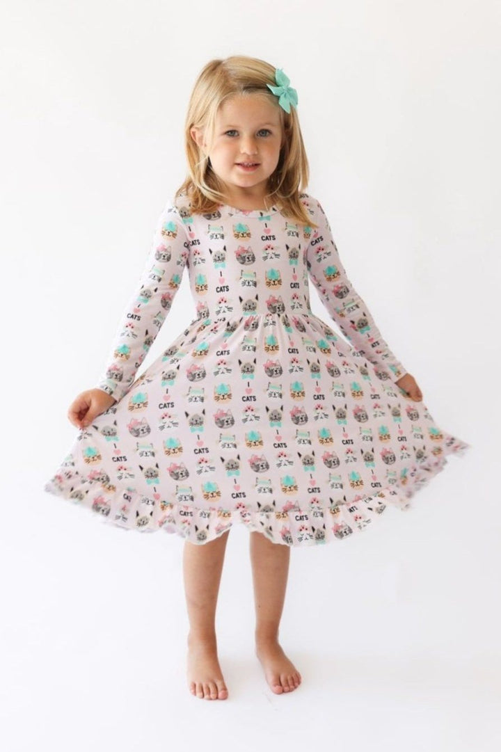 i ❤️ Cats - Pink Bamboo Girls Twirl Dress