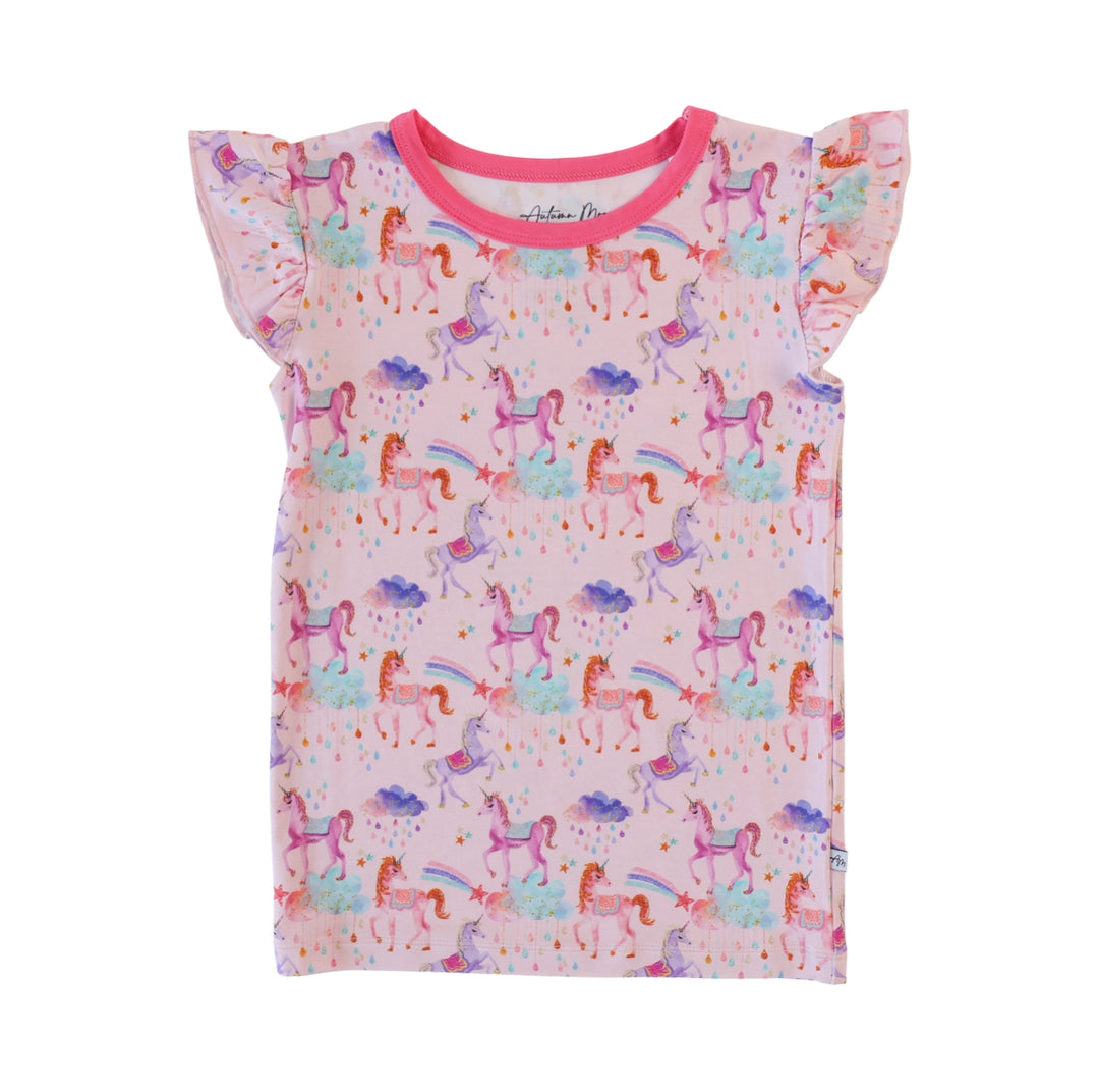 Magical Unicorns- Girls Ruffle Sleeve T-Shirt