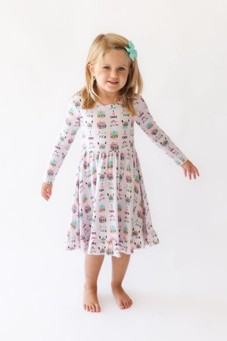 i ❤️ Cats - Pink Bamboo Girls Twirl Dress