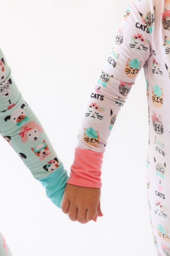 I ❤️ cats pink bamboo zipper pajamas