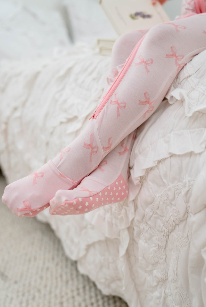 Pink Bows - Bamboo Zipper Pajamas for Baby & Toddlers