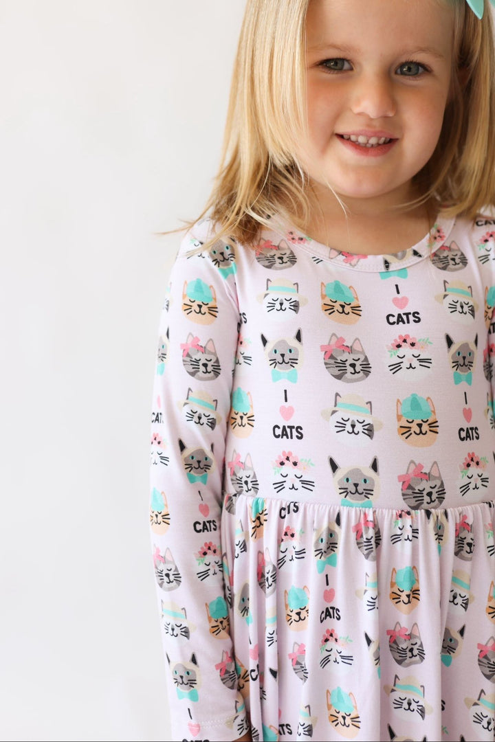 i ❤️ Cats - Pink Bamboo Girls Twirl Dress