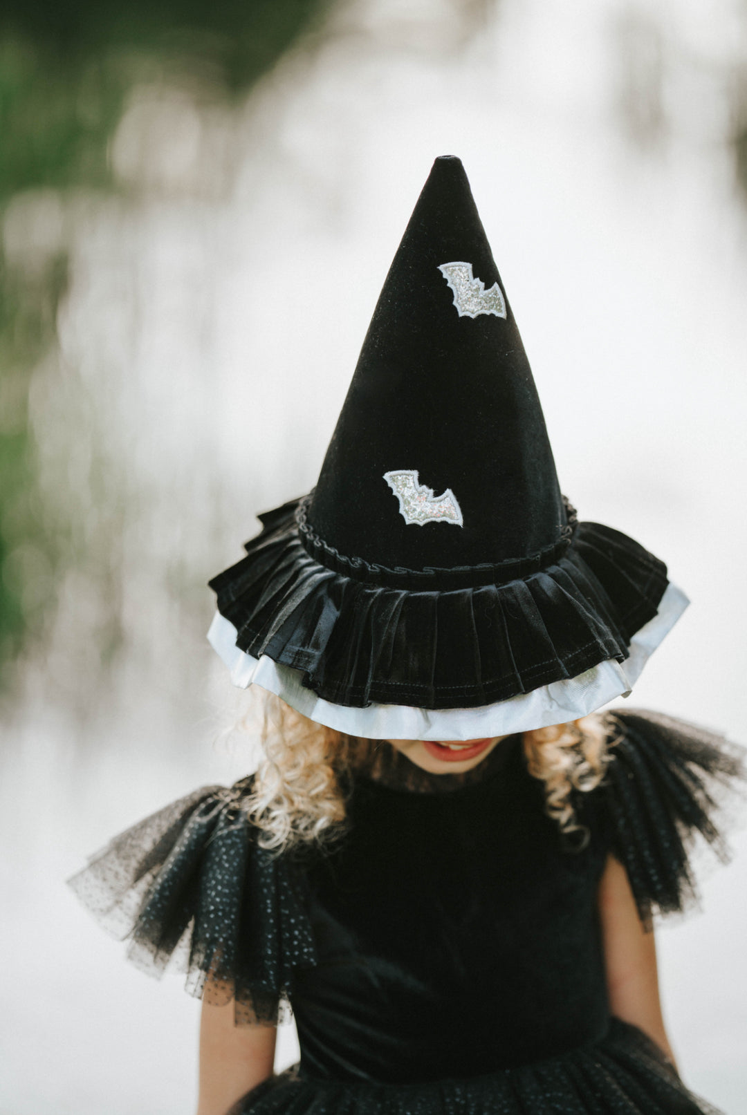 Girls Black Velvet Witch Hat with Silver Trim | Pre-Sale