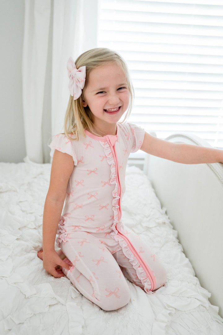 Pink Bows - Bamboo Zipper Pajamas for Baby & Toddlers