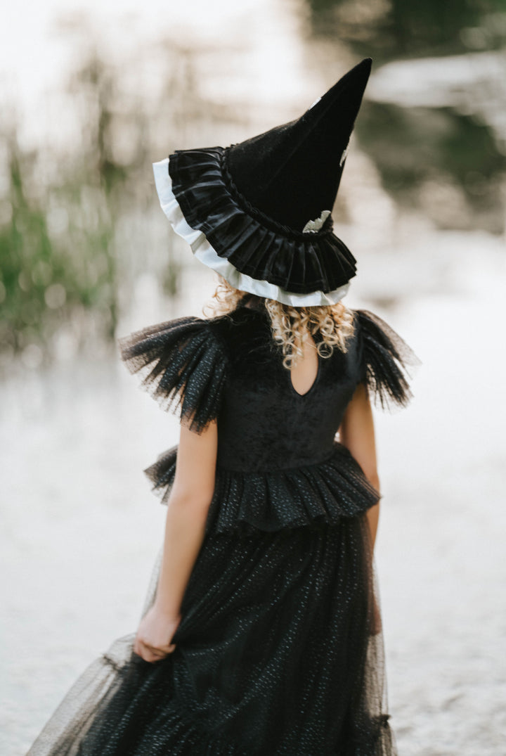 Girls Black Velvet Witch Hat with Silver Trim | Pre-Sale