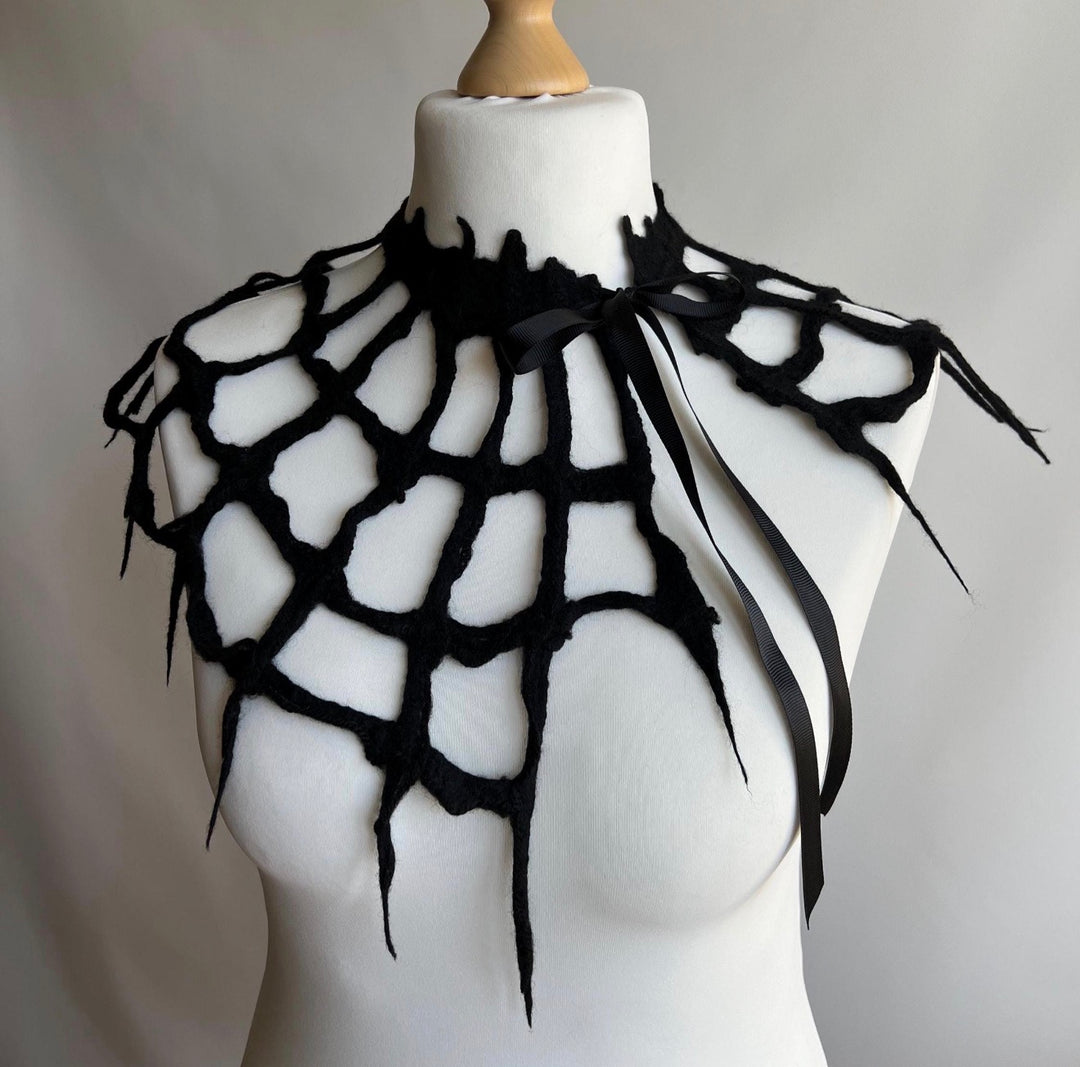 Merino Wool Spiderweb Capelet | Handmade Halloween Collar