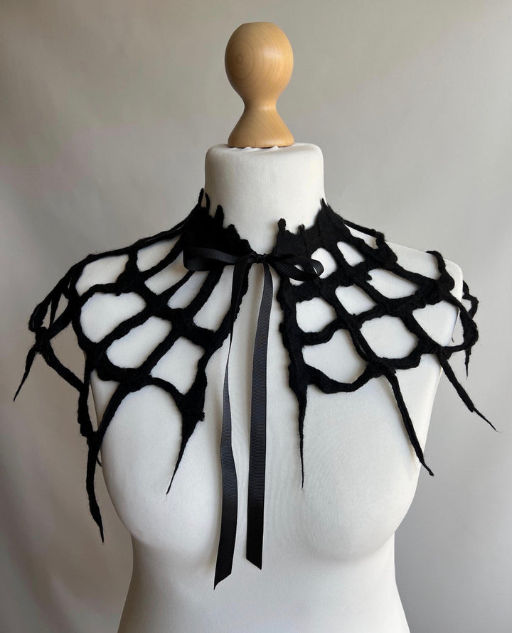 Merino Wool Spiderweb Capelet | Handmade Halloween Collar