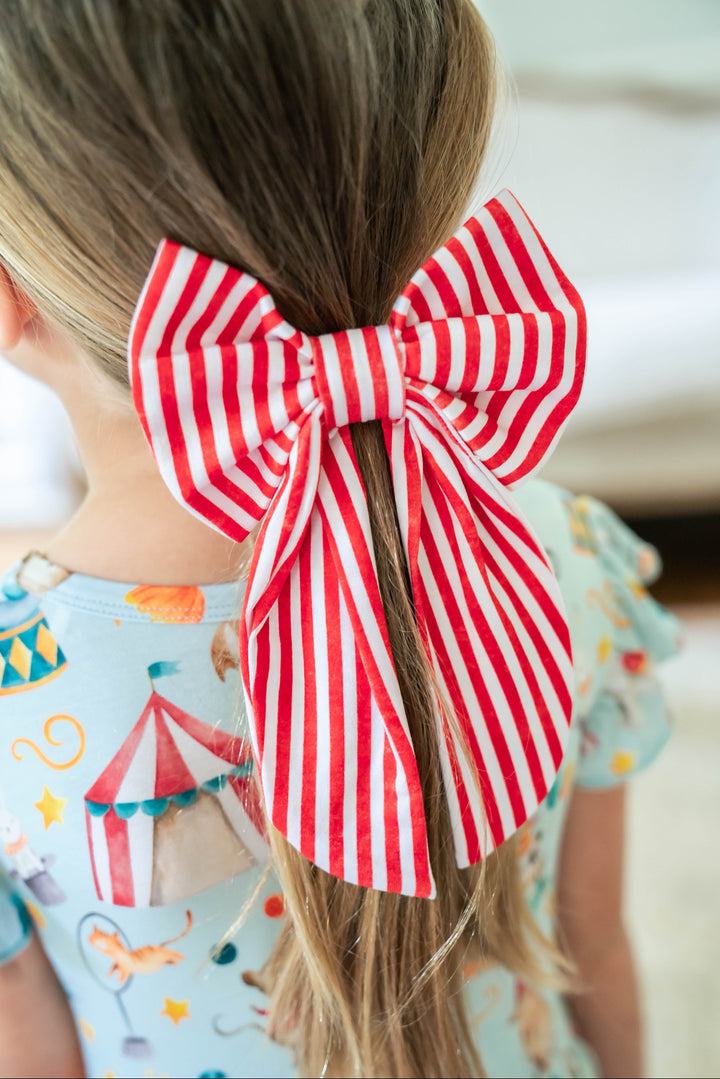 Large Red & White Striped Hair Bow – Take Me to the Circus