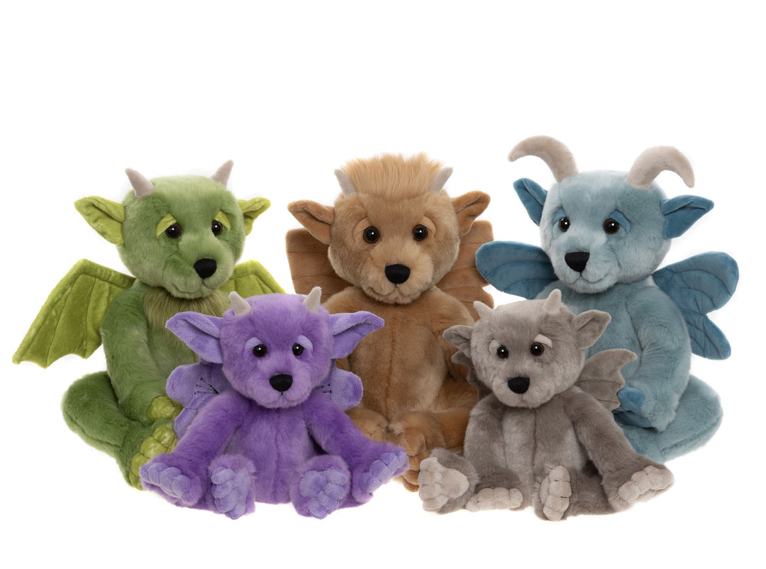 Bearhouse by Charlie Bears mythical creature plush collection lineup including gargoyle and fantasy characters
