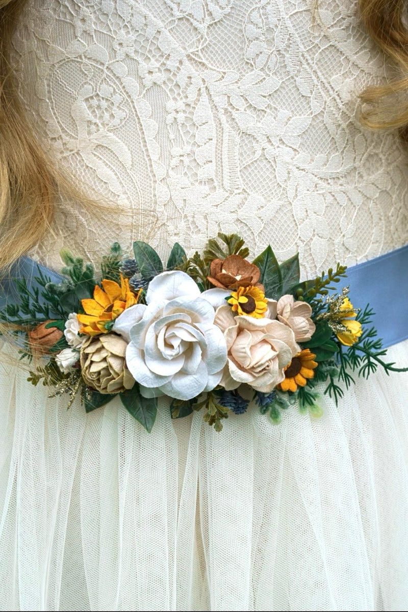 Golden Meadow Floral Flower Girl Sash
