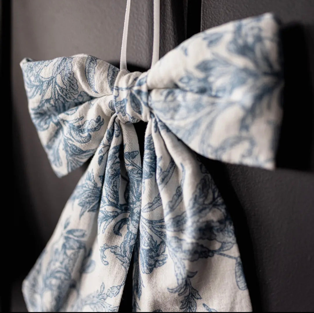 Blue Toile Fabric Bow