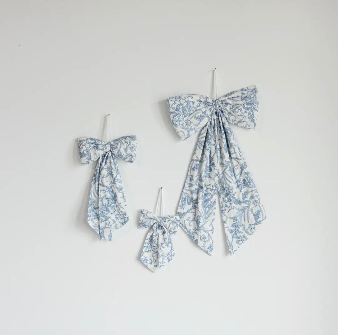 Blue Toile Fabric Bow