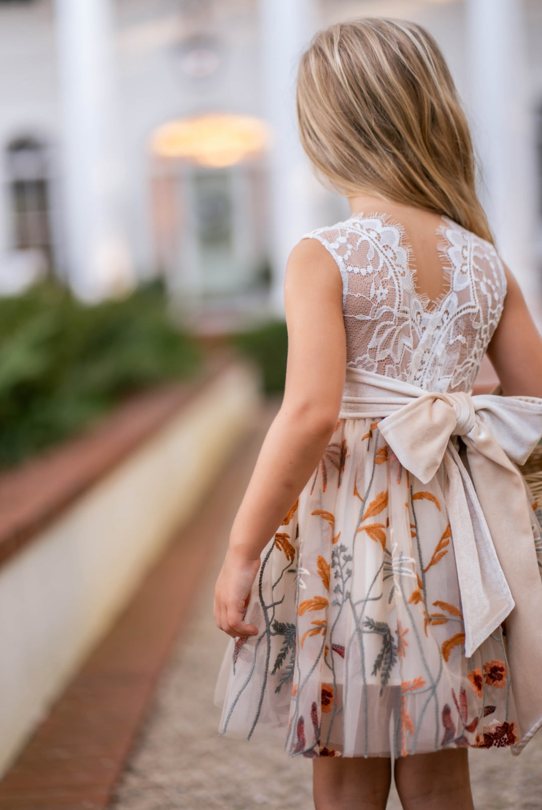 champagne flower girl dress lace bodice embroidered tulle