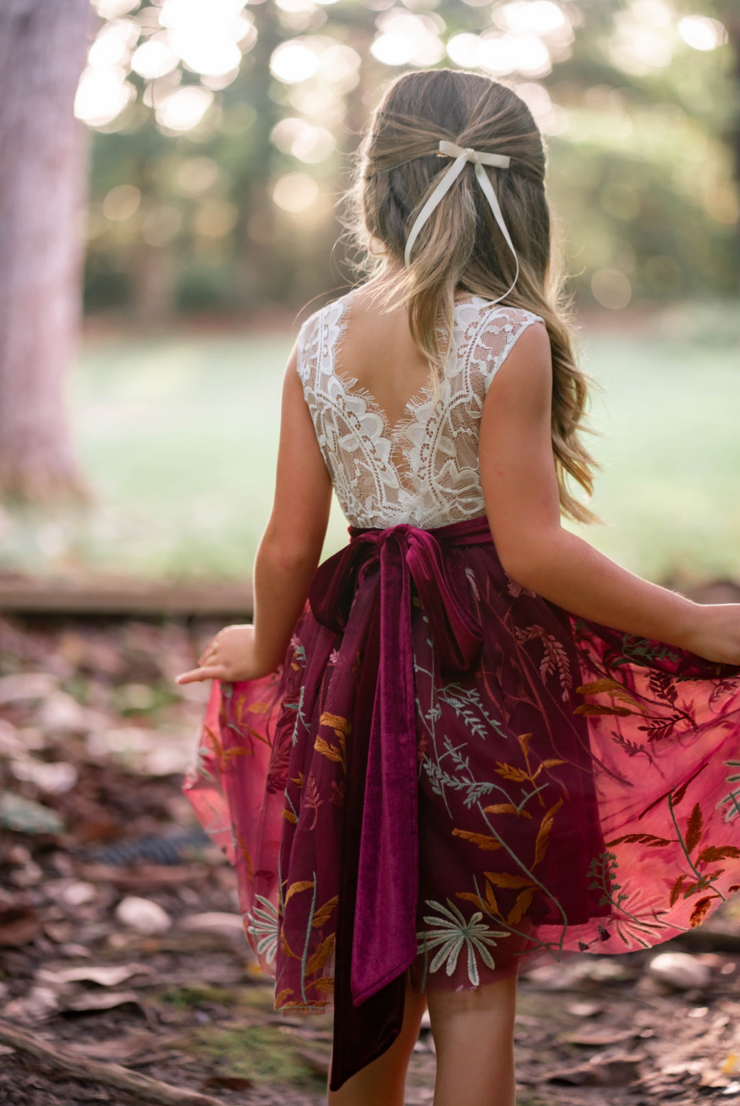 bordeaux flower girl dress lace bodice embroidered tulle