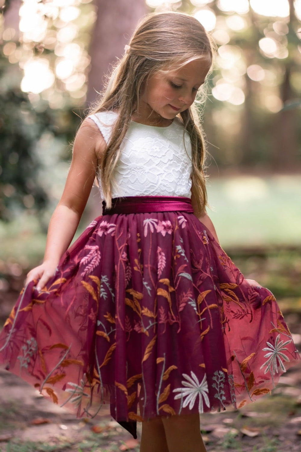 burgundy flower girl dress velvet sash knee length