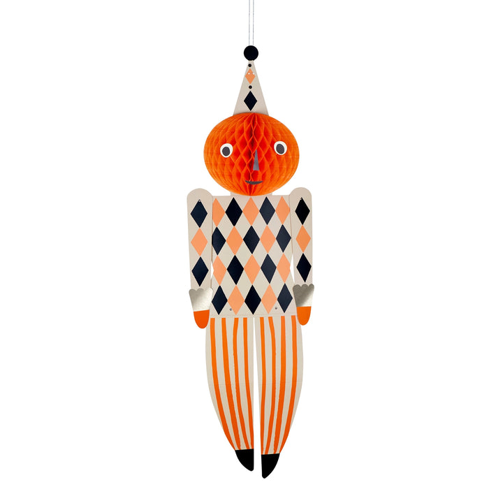 Meri Meri giant pumpkin Halloween decoration with orange honeycomb head and harlequin costume