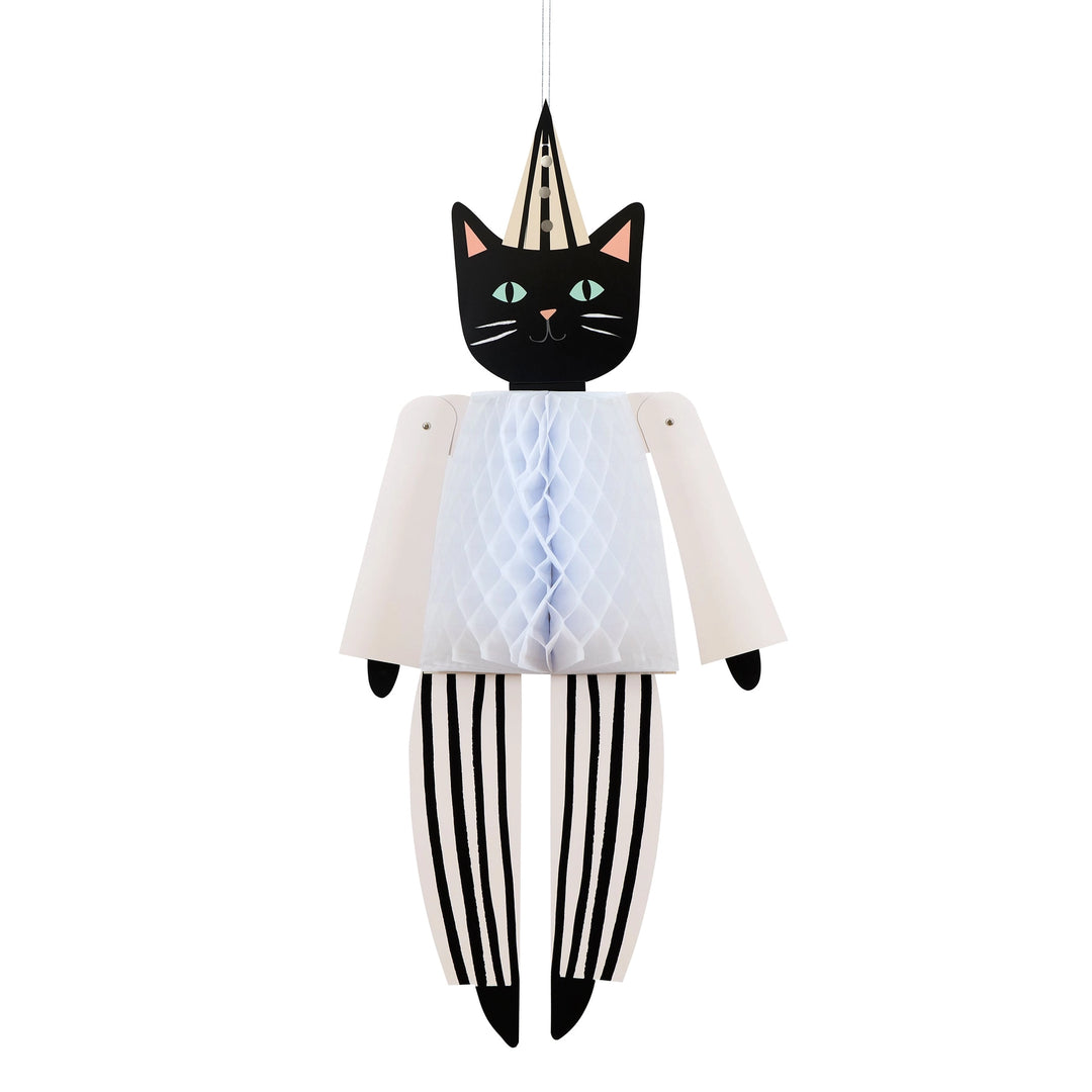 Meri Meri black cat Halloween hanging decoration with white honeycomb paper body