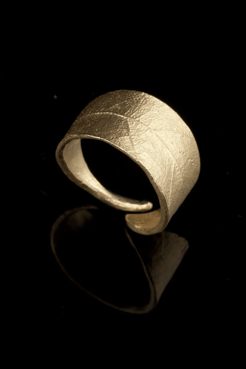 Bay Laurel Adjustable Ring handcrafted in bronze featuring detailed laurel leaf texture and botanical artistry