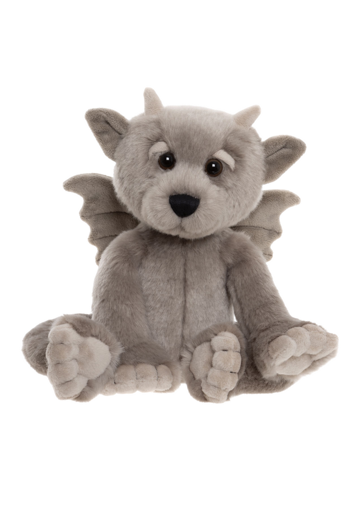 Grey gargoyle plush toy with wings and horn details Moat by Charlie Bears