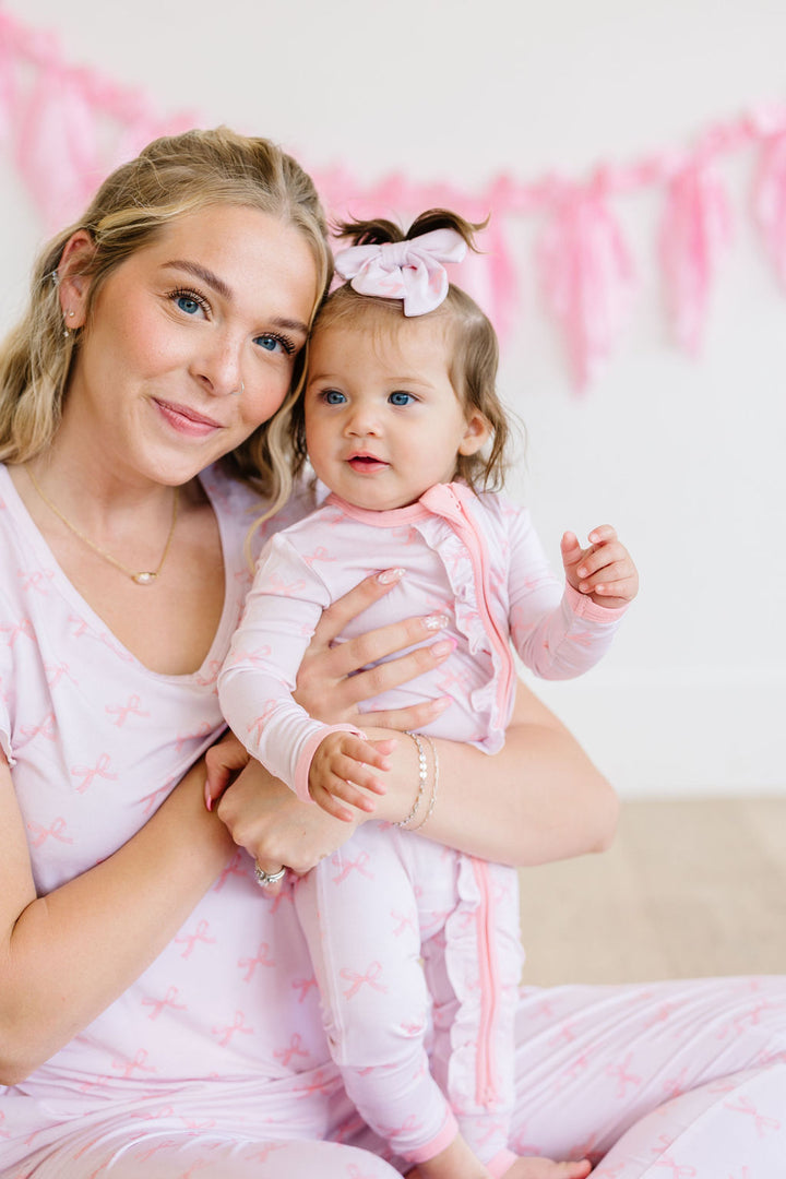 Pink Bows - Bamboo Zipper Pajamas – Convertible Footed Sleeper