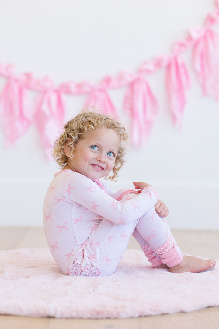 Pink Bows - Bamboo Zipper Pajamas – Convertible Footed Sleeper