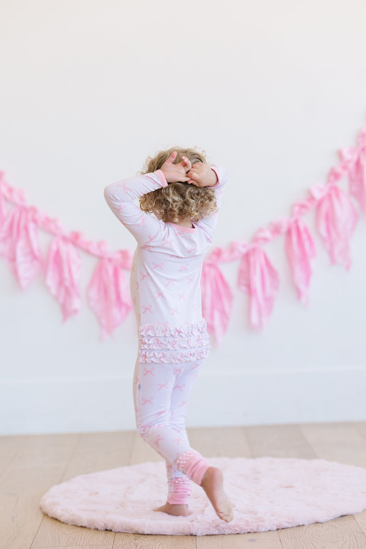 Pink Bows - Bamboo Zipper Pajamas – Convertible Footed Sleeper