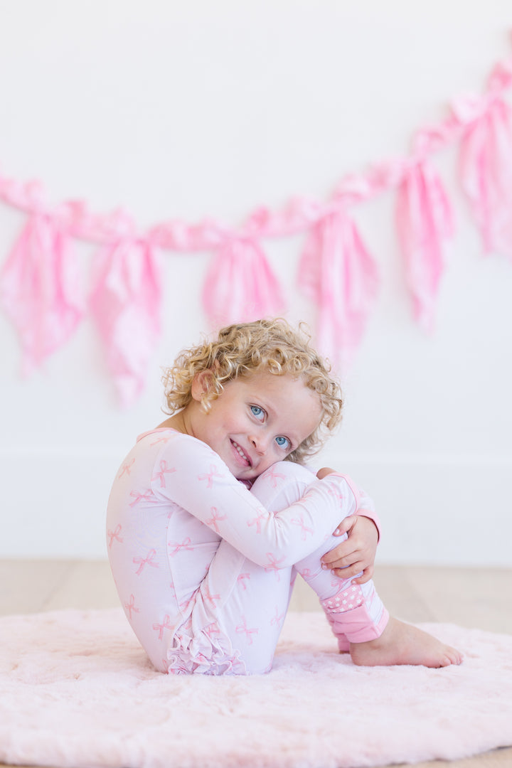 Pink Bows - Bamboo Zipper Pajamas – Convertible Footed Sleeper