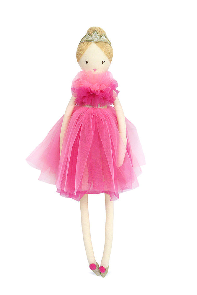 Princess Sophia soft doll in bright fuchsia tulle dress with gold crown