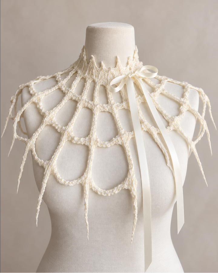 Moonlight off-white spiderweb capelet collar with satin ribbon tie