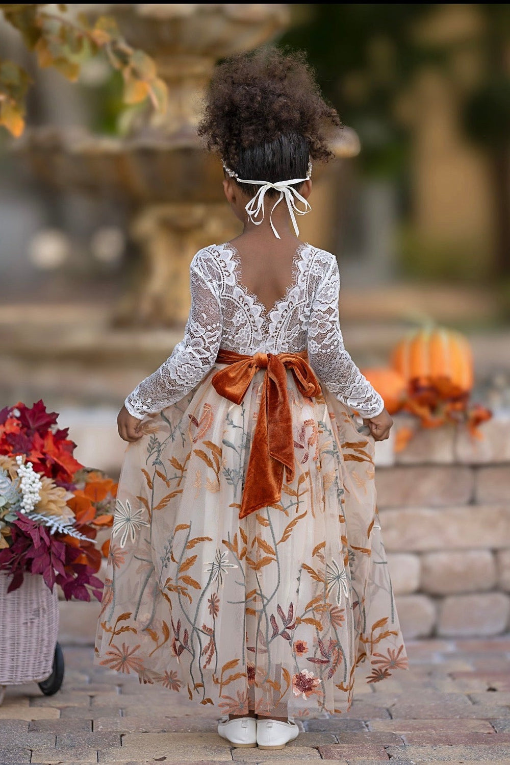 embroidered tulle flower girl dress antique champagne floral tulle skirting