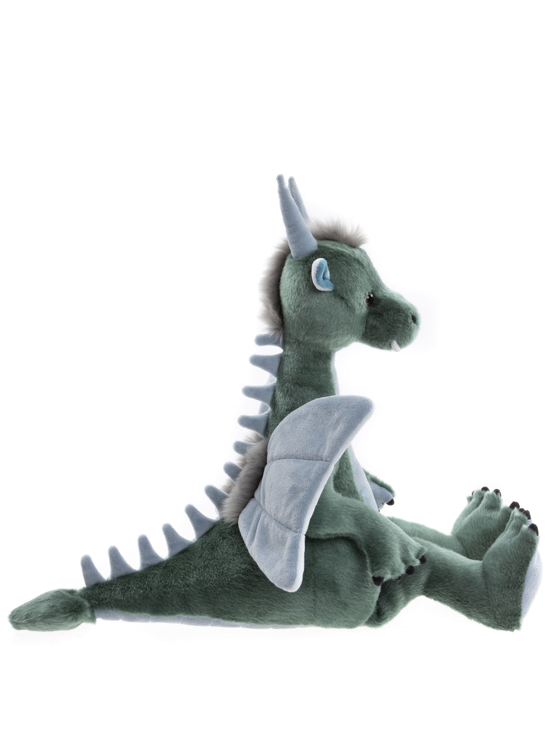 Spades dragon plush side view seated, Charlie Bears Bearhouse mythical creature soft toy